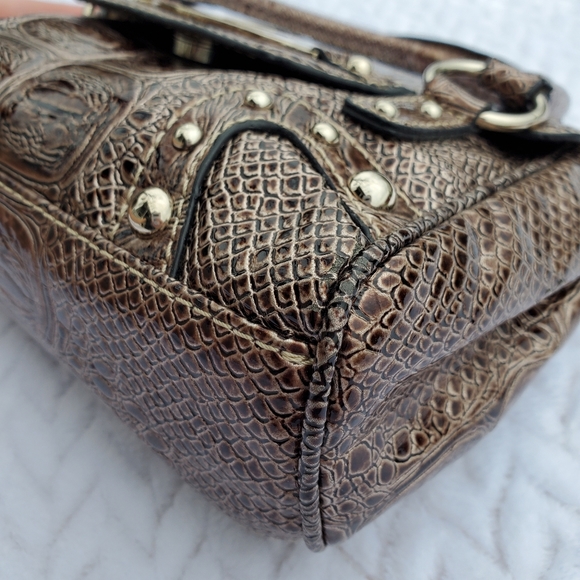 GUESS Portocall Mini Brown Alligator Embossed Baguette Handbag - Picture 6 of 16